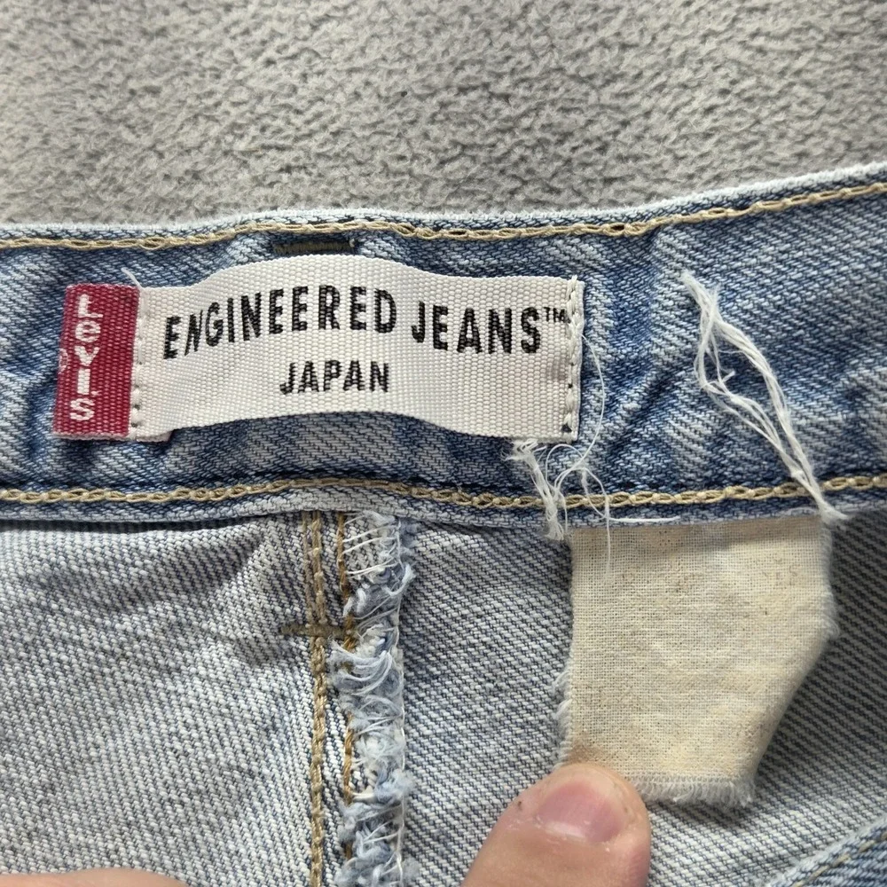 VTG Levis Engineered Jeans Mens Blue‎ Japan Twisted Altered Hem Flap Fits 30x26